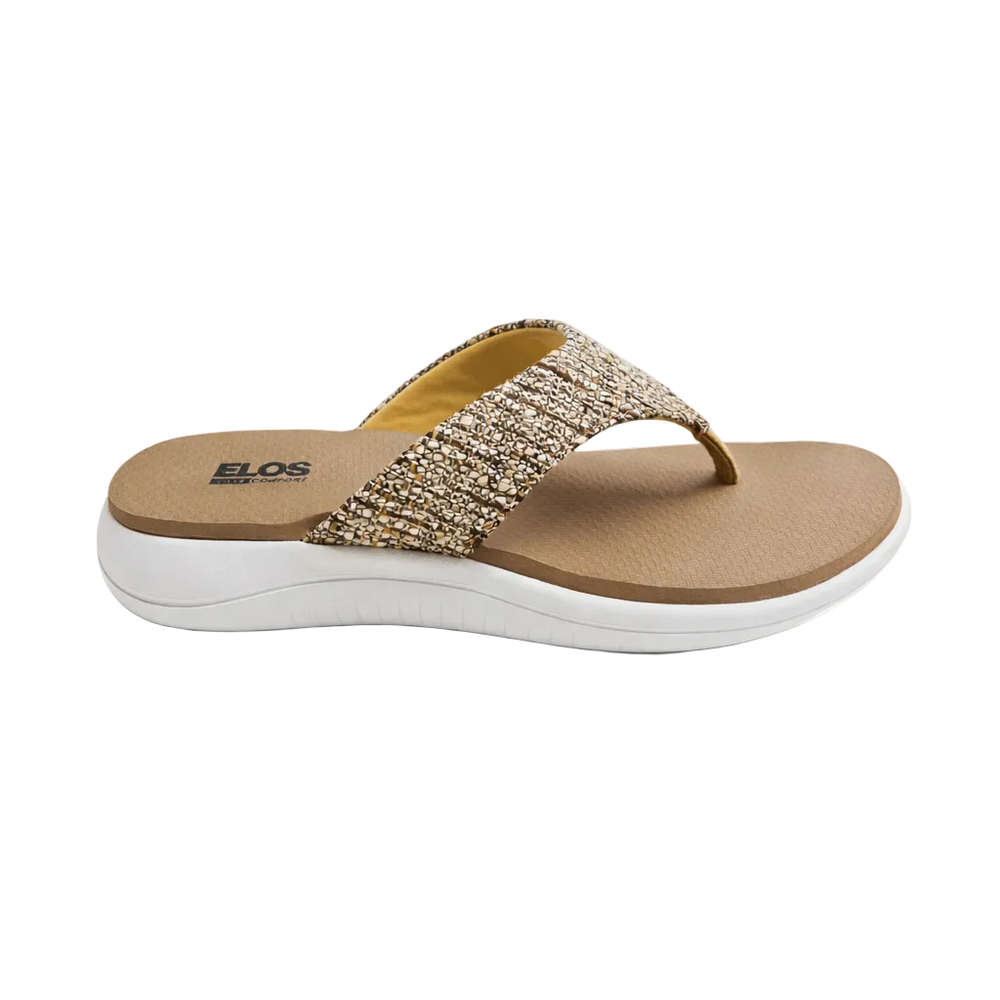 Gold sandal with white sole on a white background