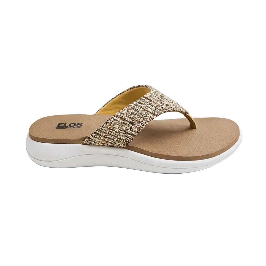 Gold sandal with white sole on a white background