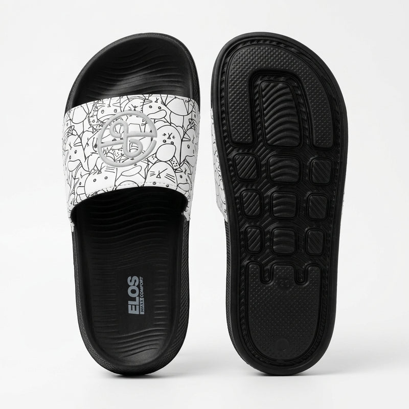 ELOS Doodle Black Women's Comfort Slides